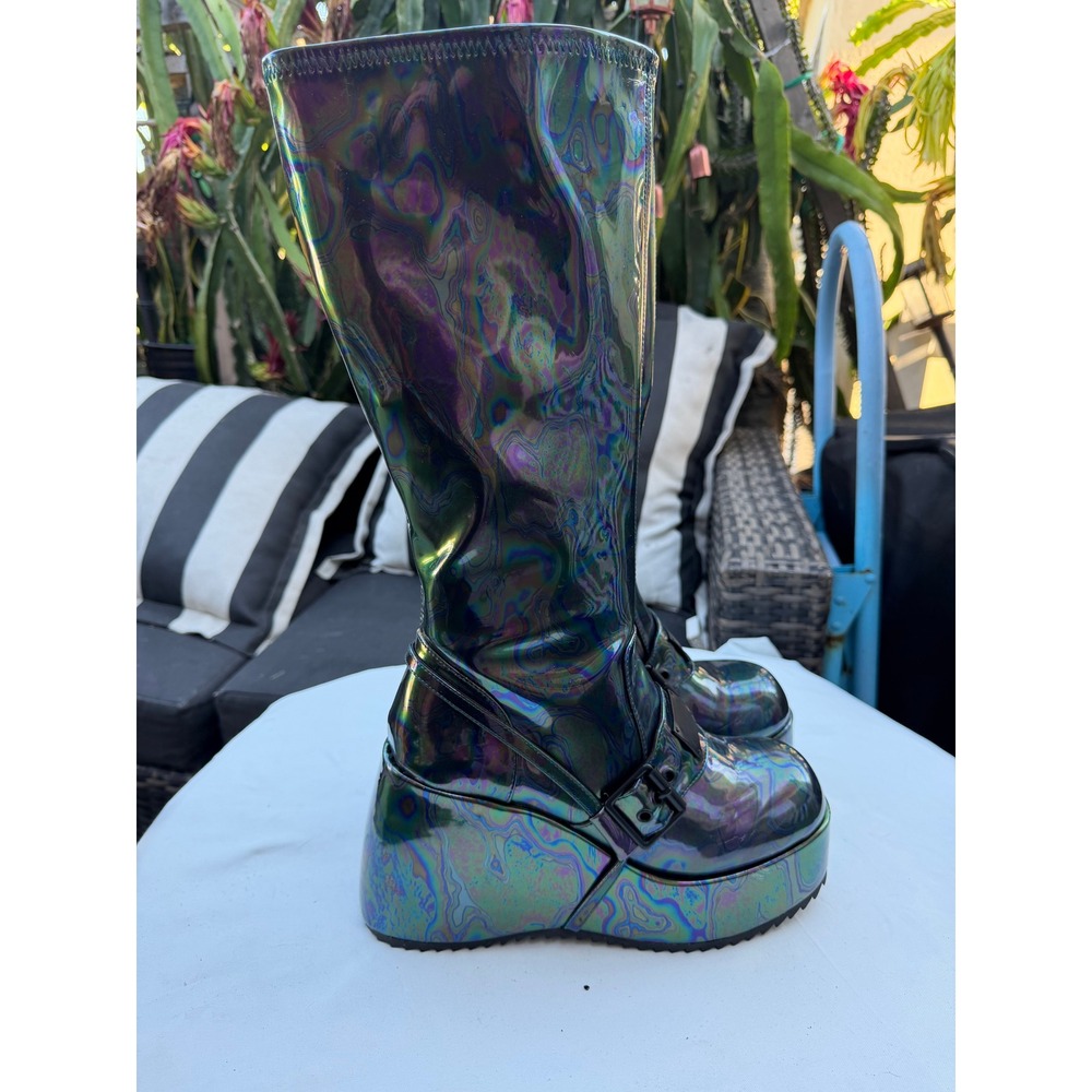 killstar watchtower Holographic Oil Slick Iridescent Platform Boots Size 10 - Picture 2 of 8